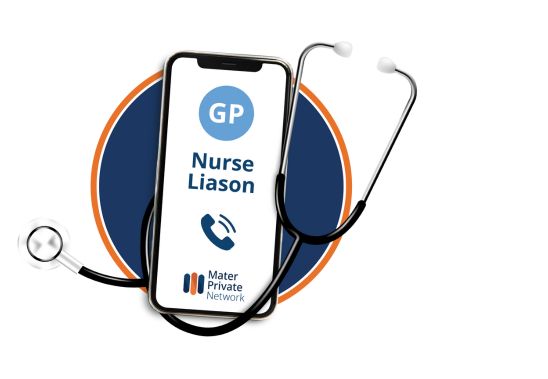 A phone with a graphic for the GP Clinical Nurse Liaison beside a stethoscope.